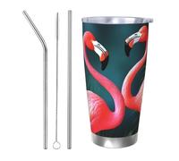 Flamingo Flowers Gobelet isotherme de 591 ml en acier inoxydable avec couvercle et paille, tasse de voyage à double paroi pour chaud/froid, tasse thermique anti-déversement pour la maison, le bureau