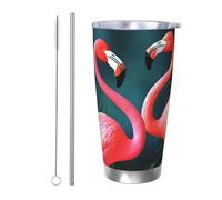Flamingo Flowers Gobelet isotherme de 591 ml en acier inoxydable avec couvercle et paille, tasse de voyage à double paroi pour chaud/froid, tasse thermique anti-déversement pour la maison, le bureau