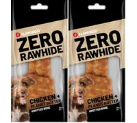 Flamingo Friandise Chien - Os noué sans Peau Bovine au Poulet & Beurre de cacahuète - 20cm - 180g - Extra Grand (Lot de 2)