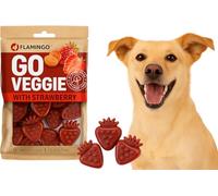 Flamingo Friandise Veggie pour Chien avec Fraise S - 8 pièces, 120g -- Saveur Fraise Rouge | Snack Dentaire sans Viande, Original et Sain