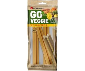 Flamingo Friandise Veggie pour Chien Bâton avec Ananas - 3 pièces de 18cm, 150g - Bâtonnet à l’Ananas Jaune | Snack Dentaire sans Viande, Faible en Graisses