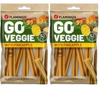 Flamingo Friandise Veggie pour Chien Bâton avec Ananas - 6 pièces de 12cm, 78g - Bâtonnet à l’Ananas Jaune | Snack Dentaire sans Viande, Faible en Graisses (Lot de 2)
