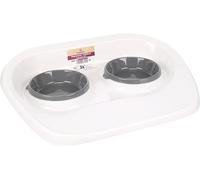 Flamingo Gamelle pour la Nourriture et l'eau Jon Blanc - 43x32x8,5cm - Antidérapant - 2 gamelles Amovibles pour Nourriture et l'eau dans 1 Support - Bord surélevé empêche Les déversements sur Le Sol
