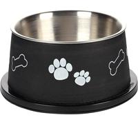Flamingo Gamelle pour la Nourriture et l'eau Longues Oreilles Kena Noir/Argent 640ml - Bol Profond Antidérapant pour Chiens à Grandes Oreilles | Hygiène et Confort au Quotidien