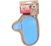 Flamingo Gant de massage et brossage Hatna taupe/bleu pour Chien et Chat - 25x18x1,5cm - caoutchouc thermoplastique doux et mesh respirant