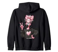 Flamingo Girl Panneau de Paix avec nœud Rose Sweat à Capuche