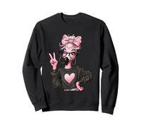 Flamingo Girl Panneau de Paix avec nœud Rose Sweatshirt