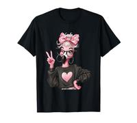 Flamingo Girl Panneau de Paix avec nœud Rose T-Shirt