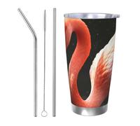 Flamingo Gobelet isotherme de 591 ml en acier inoxydable avec couvercle et paille, tasse de voyage à double paroi pour chaud/froid, tasse thermique anti-déversement pour la maison, le bureau, la