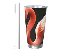 Flamingo Gobelet isotherme de 591 ml en acier inoxydable avec couvercle et paille, tasse de voyage à double paroi pour chaud/froid, tasse thermique anti-déversement pour la maison, le bureau, la