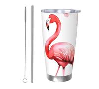 Flamingo Gobelet isotherme de 591 ml en acier inoxydable avec couvercle et paille, tasse de voyage à double paroi pour chaud/froid, tasse thermique anti-déversement pour la maison, le bureau, la