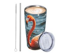 Flamingo Gobelet isotherme en acier inoxydable de 591 ml - Tasse à café de voyage étanche avec couvercle et paille - Tasse à café de voyage - Cadeau idéal pour homme et femme