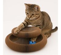 Flamingo griffoir pour Chat - Jouet griffoir Kava Brun Rond 11,5x10,5x8 cm - Carton Recyclable - Pliable - 3 Formes avec Aimant - Balle avec Clochette - Jouet Chat