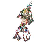 Flamingo Hanger De Cage Corde Vegas Jouet Pour Oiseau Avec Cloche 28x7 Cm