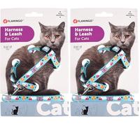 FLAMINGO Harnais avec Laisse - Chat - Petit Chien - Réglable - Gilet Refléchissant Respirant - Chat 20-35cm, Taille Unique (Lot de 2)