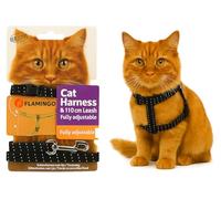 Flamingo Harnais avec Laisse pour Chat Elza Noir - Taille M - A:22-32cm B:27-46cm C:110cm x 10mm x 2mm | Harnais Réglable en Nylon avec Clip Sécurisé