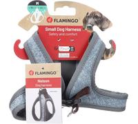 Flamingo Harnais pour Chien Step&Go Nelson - Bleu - Taille M - A:35cm B:42cm x 4mm - Idéal pour Teckel, Spitz Nain, Bichon Maltais & Yorkshire