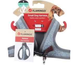 Flamingo Harnais pour Chien Step&Go Nelson - Bleu - Taille S - A:35cm B:40cm x 4mm - Idéal pour King Charles-Spaniël, Pinscher, Yorkshire, Papillon & Pékinois
