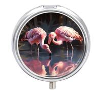 Flamingo is Drinking Water Pill Box Cute Round Pilulier Portable Médicaments Tablet Vitamine Holder Organizer for Purse Pocket