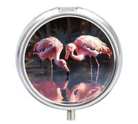 Flamingo is Drinking Water Pill Box Cute Round Pilulier Portable Médicaments Tablet Vitamine Holder Organizer for Purse Pocket