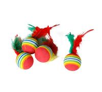 Flamingo Jouet Ballon Rainbow/Plume pour Chat 3 cm 4 Pièces