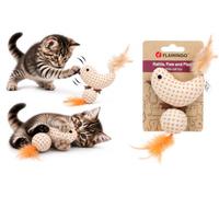 FLAMINGO Jouet Chat - Texo Balle + Oiseau Orange - Orange - 3 x 15 x 11 cm