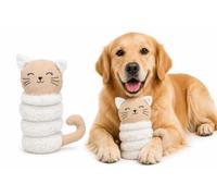 FLAMINGO Jouet Chien - Chat Ribola Beige - Peluche côtelée - avec couineur - 15 x 8 x 22 cm