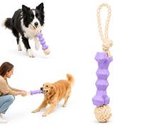 FLAMINGO Jouet Chien - Corde à Tirer Joanie avec os en Caoutchouc et nœud Violet/Jaune - Polyester et TPR - avec poignée - 37,5 x 6,5 x 6,5 cm