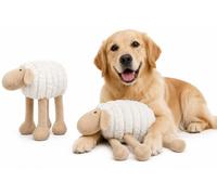 FLAMINGO Jouet Chien - Mouton Ribola couché Beige - Peluche côtelée - avec couineur - 18 x 38 x 35 cm