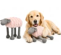 FLAMINGO Jouet Chien - Mouton Ribola couché Rose - Peluche côtelée - avec couineur - 18 x 38 x 35 cm