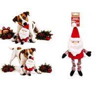 FLAMINGO Jouet Chien - Noël - Antonella Père Noël Rouge - 48 cm - Peluche Douce avec Squeaker et Jambes élastiques - Jouet de fête