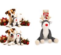 FLAMINGO Jouet Chien - Noël - Araceli Renne Gris - 30 cm - Jouet Textile Doux avec Squeaker - Collection de Noël