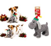 FLAMINGO Jouet Chien - Noel Aviana Chien Gris - Peluche Douce avec Finition Velours côtelé - avec Squeaker - Gris - 12 x 25 x 22 cm