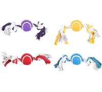 Flamingo Jouet Chien - Quinn Corde avec 2 Nœuds & Balle Tennis Multicolore - 30×6,5×6,5 cm - Coton - Classique indémodable