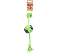 Flamingo Jouet Gropa Balle à Nœuds & Corde avec 2 Nœuds Vert & Violet - 40x8,6x8 cm - en Coton et Caoutchouc - pour Chiens
