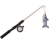 Flamingo Jouet pour Chat Canne à pêche Rodney avec Jouet Textile Requin - Plumes - élastique - Longueur 41 cm