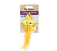 Flamingo Jouet pour Chat Strellow Étoile Jaune en Tissu avec Plumes, Clochette et Catnip 9,5cm