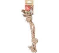Flamingo Jouet pour Chien Chanvre Kush Corde à Tirer Double avec 2 Noeuds Brun - 31x5,5x5cm - Prévient la Plaque Dentaire - Masse Les gencives - 100% Naturel