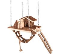 FLAMINGO-Jouet pour rongeur en bois maison avec pont suspendu Flamingo Pure Home Milly - 21,5 x 21,5 x 24,5 cm