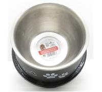 Flamingo Kena - Écuelle inox Ø13 cm 640 ml antidérapante pour chien oreilles longues, motif pattes et os