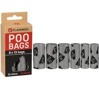 Flamingo Lacha Sacs à Déjections Canines Extra-Résistants - 120 Pièces, Argent et Noir, Idéal pour Labrador, Beagle, Bulldog et Jack Russell