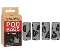 Flamingo Lacha Sacs à Déjections Canines Extra-Résistants - 60 Pièces, Argent et Noir, Idéal pour Labrador, Beagle, Bulldog et Jack Russell