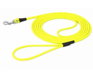 Flamingo Laisse d'entraînement et à Pister pour Chien Caspar Jaune Fluo - 500cm 4mm - Imperméable et Facile à Nettoyer - avec poignée