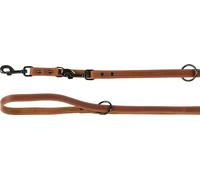 Flamingo Laisse d'entraînement Montana Cuir Cognac pour Chien - 240cm x 20mm - Réglage à 3 Positions - avec Rivets et Mousqueton a Une Finition Brillante Noire