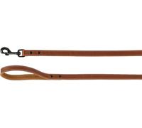 Flamingo Laisse Montana Cuir Cognac pour Chien - 130cm x 20mm - avec Rivets et Mousqueton a Une Finition Brillante Noire