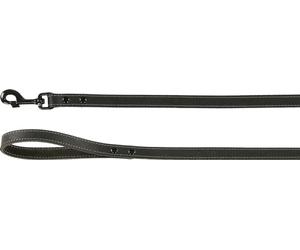 Flamingo Laisse Montana Cuir Noir pour Chien - 130cm x 20mm - avec Rivets et Mousqueton a Une Finition Brillante Noire