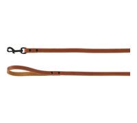 Flamingo Laisse Montana Cuir Cognac pour Chien - 130cm x 16mm - avec Rivets et Mousqueton a Une Finition Brillante Noire