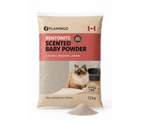 Flamingo - litière chat - 12kg pour 10 semaines - litière agglomérante - Parfum talc bébé - Haute absorption - Origine Canada - grains fins - convient également aux chatons - Pour 1 ou plusieurs chats