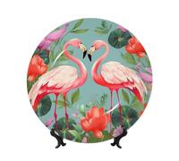 Flamingo Love Flowers Assiettes décoratives en céramique Assiette décorative en porcelaine anglaise avec présentoir Ornement en céramique fait à la main Personnalité Assiette à dîner en porcelaine