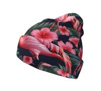 Flamingo Love Flowers Bonnet tricoté élégant et extensible pour voyage, pêche, plage, universel, noir
